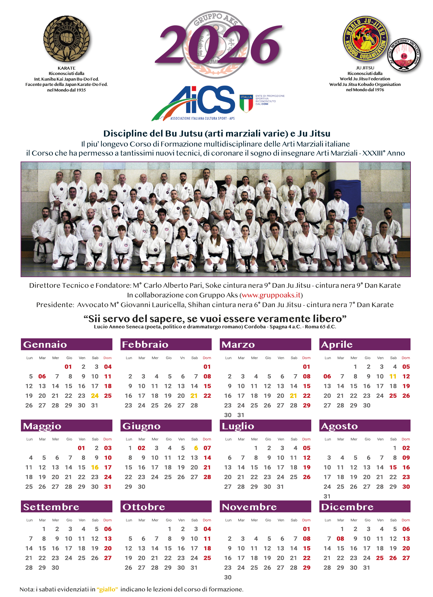 CALENDARIO 33° CORSO DI FORMAZIONE